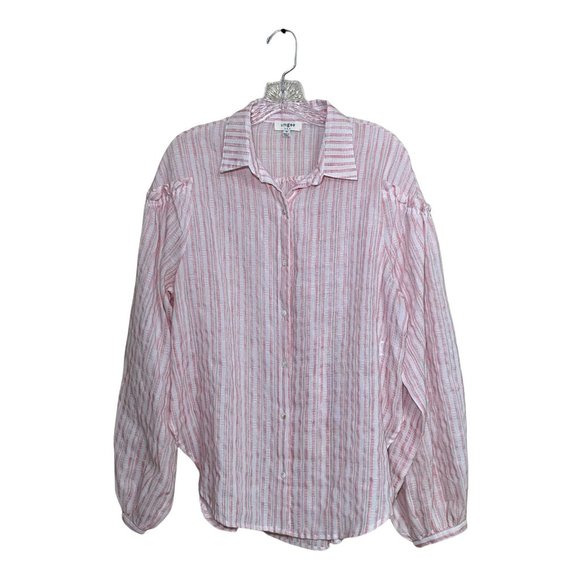 Umgee | Tops | Umgee Button Down Pink White Stripe Puff Sleeve Round ...
